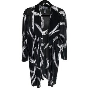 Frank Lyman Black White Abstract Pleated Kimono‎ Cardigan Jacket Women Size 18